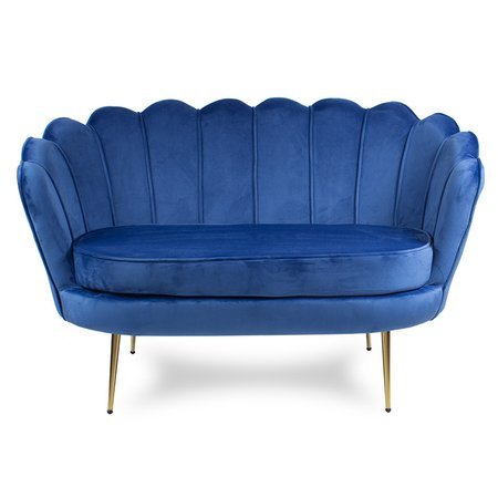 Sofa dwuosobowa welur na złotych nogach muszla S100BL niebieska