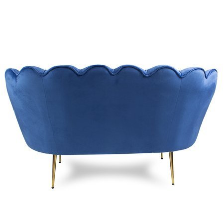 Sofa dwuosobowa welur na złotych nogach muszla S100BL niebieska