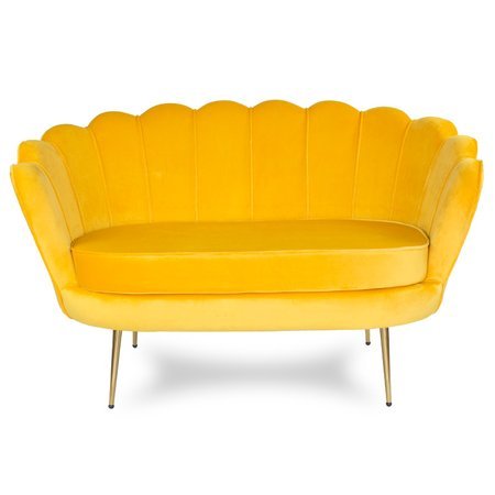 Sofa dwuosobowa welur na złotych nogach muszla S100Y żółta