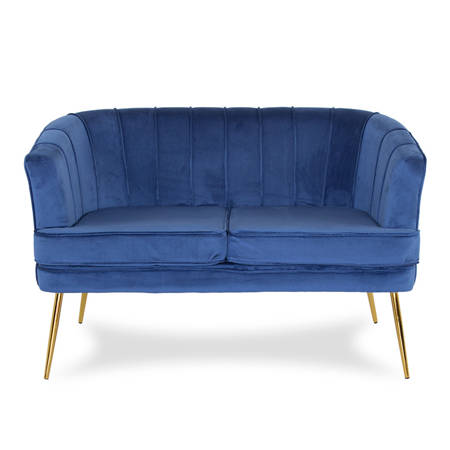 Sofa dwuosobowa welur na złotych nogach niebieska S101BL