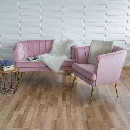 Sofa dwuosobowa welur na złotych nogach różowa S101P
