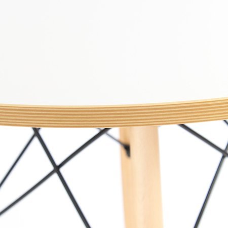 Stół biały z obrzeżem w kolorze drewna, na bukowych nogach, okrągły do salonu jadalni 80 cm x 72,5 cm S301 OB SEN