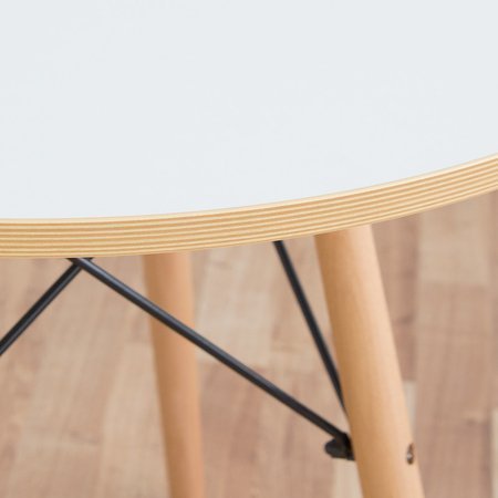 Stół biały z obrzeżem w kolorze drewna, na bukowych nogach, okrągły do salonu jadalni 80 cm x 72,5 cm S301 OB SEN