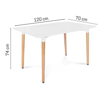 Stół biały z płyty wiórowej z drewniamymi bukowymi nóżkami 120 x 70 cm S304