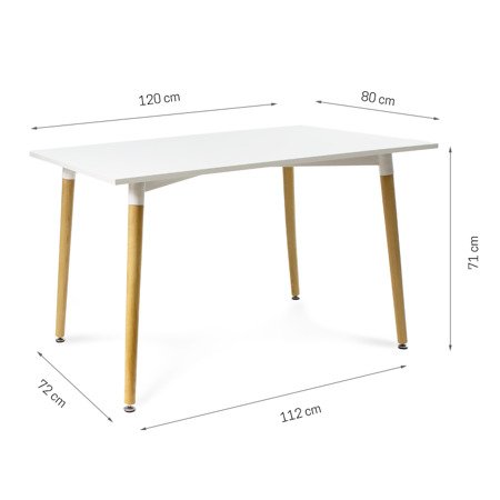 Stół biały z płyty wiórowej z drewnianymi nóżkami 120 cm x 80 cm x 71 cm S304A SEN