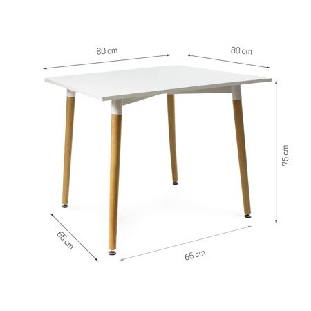 Stół kuchenny do jadalni drewniany kwadratowy z białym blatem 80 cm x 80 cm x 75 cm MDF S200PA SEN