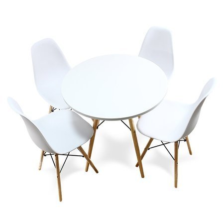 Stół okrągły S301 + 4 krzesła 212 WF białe zestaw kuchenny skandynawski nowoczesny roz
