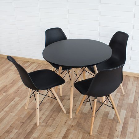 Stół okrągły S301 SEN czarny + 4 krzesła 212 AB czarne zestaw kuchenny skandynawski nowoczesny