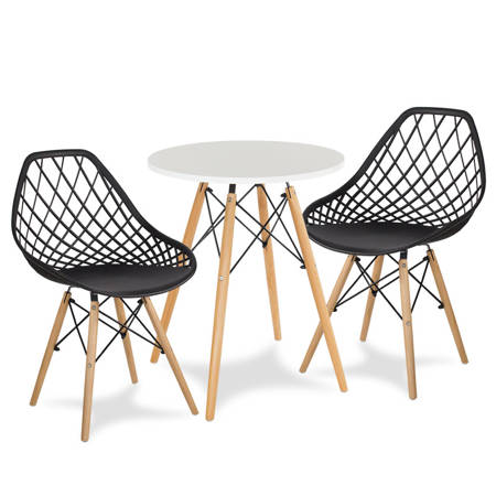 Stół okrągły S350 SEN biały + 2 krzesła YE02 czarny zestaw kuchenny skandynawski nowoczesny