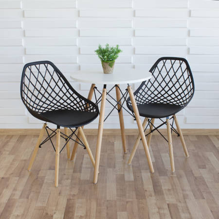 Stół okrągły S350 SEN biały + 2 krzesła YE02 czarny zestaw kuchenny skandynawski nowoczesny