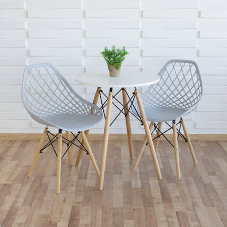 Stół okrągły S350 SEN biały + 2 krzesła YE05 szary zestaw kuchenny skandynawski nowoczesny