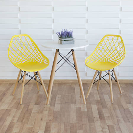 Stół okrągły S350 SEN biały + 2 krzesła YE10 żółty zestaw kuchenny skandynawski nowoczesny