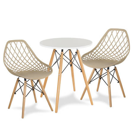 Stół okrągły S350 SEN biały + 2 krzesła YE20 jasno brązowy zestaw kuchenny skandynawski nowoczesny