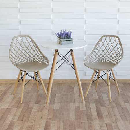 Stół okrągły S350 SEN biały + 2 krzesła YE20 jasno brązowy zestaw kuchenny skandynawski nowoczesny
