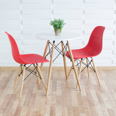 Stół okrągły S350 SEN biały + 2 krzesła czerwone 212 zestaw kuchenny skandynawski nowoczesny