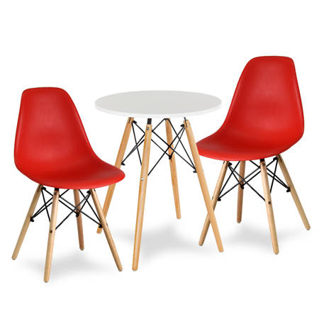 Stół okrągły S350 SEN biały + 2 krzesła czerwone 212 zestaw kuchenny skandynawski nowoczesny