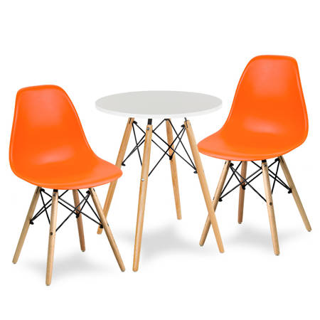 Stół okrągły S350 SEN biały + 2 krzesła pomarańczowe 212 zestaw kuchenny skandynawski nowoczesny