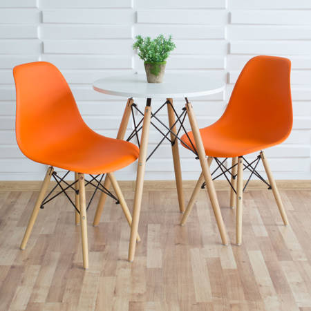 Stół okrągły S350 SEN biały + 2 krzesła pomarańczowe 212 zestaw kuchenny skandynawski nowoczesny