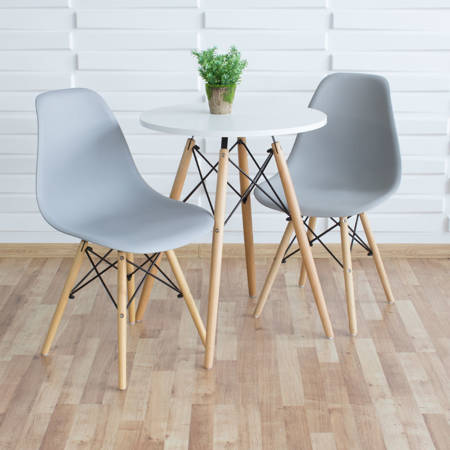 Stół okrągły S350 SEN biały + 2 krzesła szare 212 zestaw kuchenny skandynawski nowoczesny
