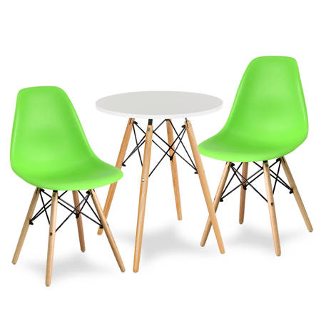 Stół okrągły S350 SEN biały + 2 krzesła zielone 212 zestaw kuchenny skandynawski nowoczesny