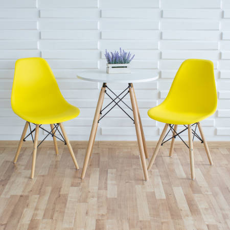 Stół okrągły S350 SEN biały + 2 krzesła żółte 212 zestaw kuchenny skandynawski nowoczesny