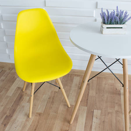 Stół okrągły S350 SEN biały + 2 krzesła żółte 212 zestaw kuchenny skandynawski nowoczesny