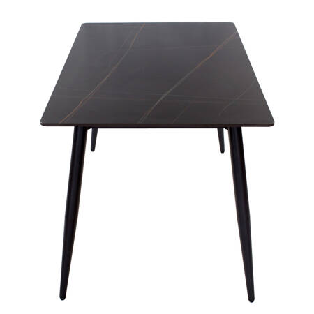 Stół prostokątny czarny na czarnych metalowych nogach, efekt marmuru, blat ceramiczny 140x80 S102B