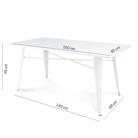 Stół prostokątny metalowy nowoczesny do kuchni jadalni biały 160x80cm S208