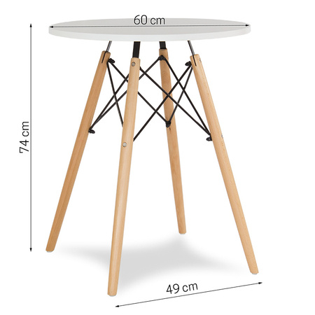Stół, stolik biały, kawowy, na drewnianych nogach okrągły do salonu jadalni 60 cm x 74 cm S350 SEN