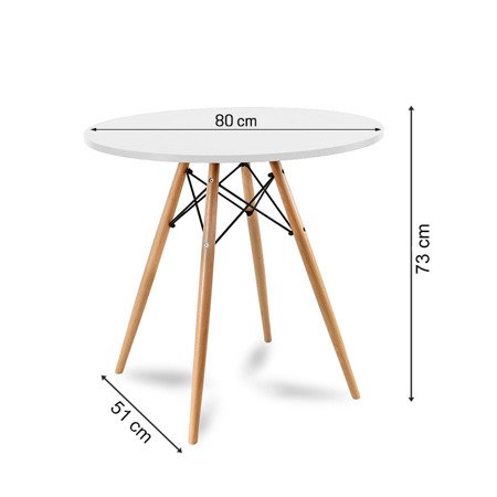 Stół, stolik biały, kawowy, na drewnianych nogach okrągły do salonu jadalni 80 cm x 73 cm S301 SEN