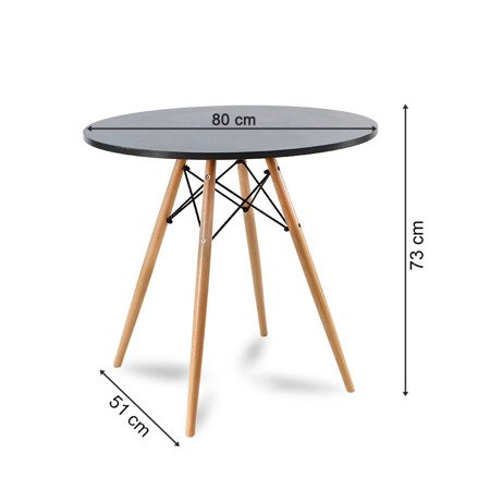 Stół, stolik kawowy do salonu czarny na drewnianych nogach okrągły 80m x 73 cm S301 SEN
