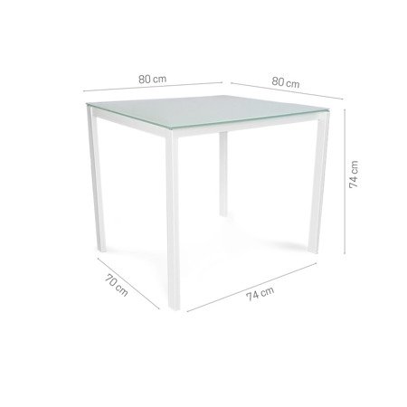 Stół szklany do kuchni z szkła hatowanego na metalowych nogach biały 80x80 S303KW2