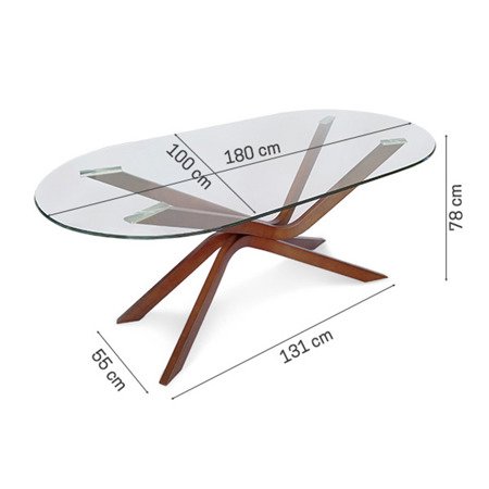 Stół szklany hartowany owalny do salonu na drewnianych nogach duży S201 - 180x100