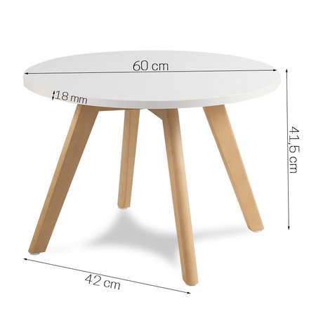 Stolik kawowy dla dzieci do pokoju dziecięcego na drewnianych bukowych nogach biały 60 cm S007W