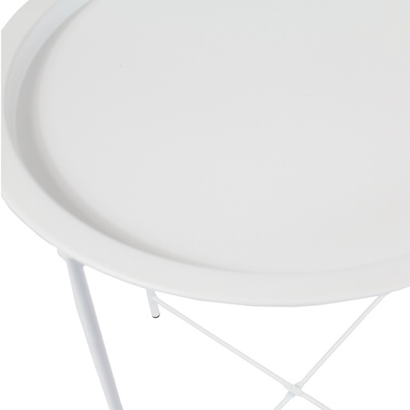 Stolik kawowy okrągły z tacą w kolorze białym, metalowy, składany TAB160W