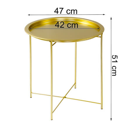Stolik kawowy okrągły z tacą w kolorze złotym, metalowy, składany TAB160GO