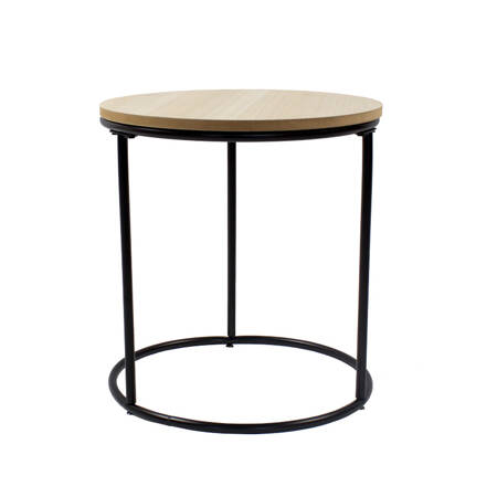 Stolik kawowy okrągły, zestaw dwóch stolików kawowych z czarnymi nogami, drewnopodobne TAB-18
