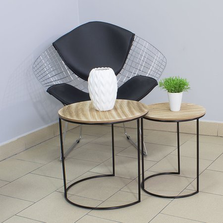 Stolik kawowy stołek z drewnianym blatem loft do salonu czarny UC60724-01