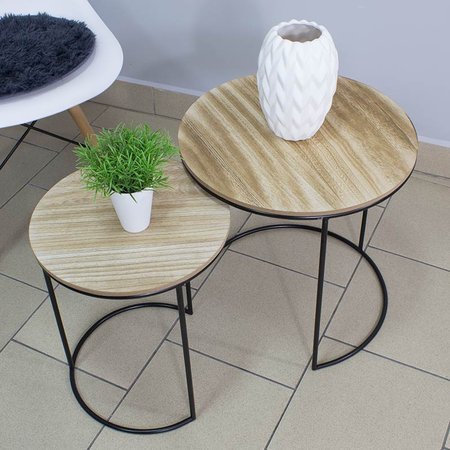 Stolik kawowy stołek z drewnianym blatem loft do salonu czarny UC60724-02