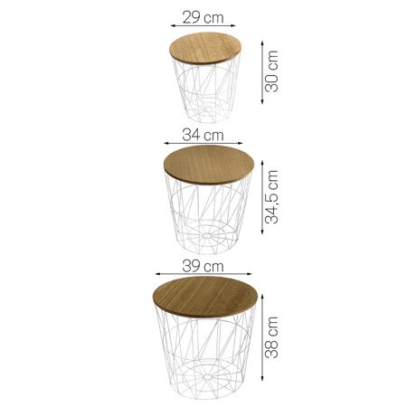 Stoliki kawowe zestaw stolików komplet z drewnianym blatem 3 szt. białe UC60726W