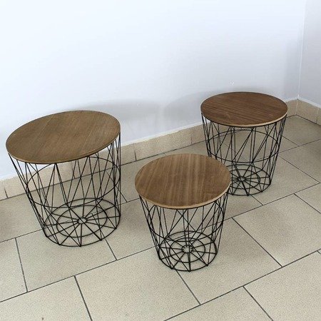 Stoliki kawowe zestaw stolików komplet z drewnianym blatem 3 szt. czarne UC60726-10