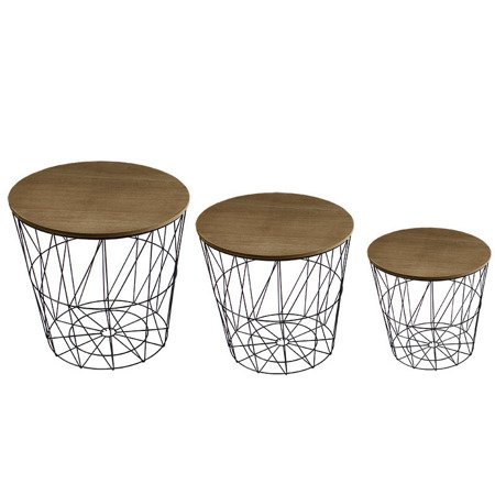 Stoliki kawowe zestaw stolików komplet z drewnianym blatem 3 szt. czarne UC60726-10