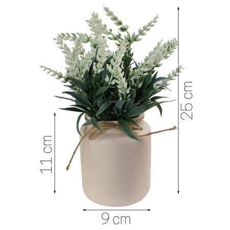 Sztuczna lawenda, roślina biała w ceramicznej białej doniczce 23x8 cm UC30513-01