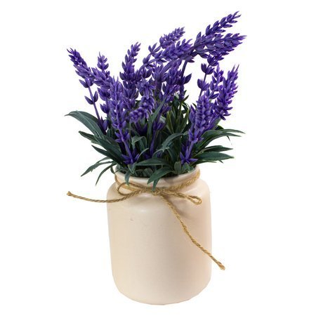 Sztuczna lawenda, roślina fioletowa w ceramicznej białej, doniczce 23x8 cm UC30513-02