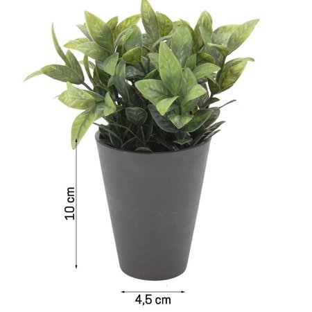 Sztuczna, liściasta roślina  dekoracyjna w szarej donicy - KO-317002070B doniczka: 10 cm x 4,5 cm
