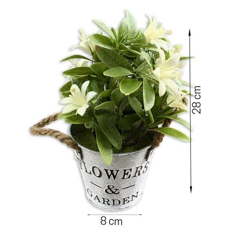 Sztuczna roślina dekoracyjna kwiatki w metalowym wiaderku białe DFS025-3