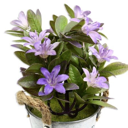 Sztuczna roślina dekoracyjna kwiatki w metalowym wiaderku fioletowe DFS025-1
