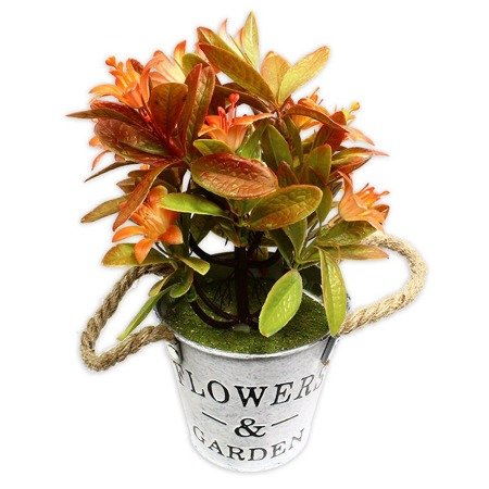 Sztuczna roślina dekoracyjna kwiatki w metalowym wiaderku pomarańczowe DFS025-4
