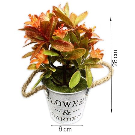 Sztuczna roślina dekoracyjna kwiatki w metalowym wiaderku pomarańczowe DFS025-4