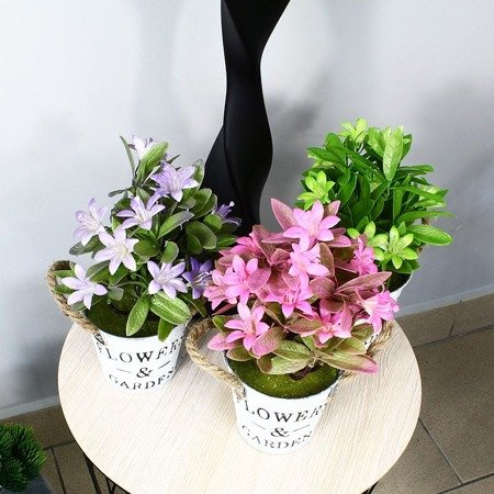 Sztuczna roślina dekoracyjna kwiatki w metalowym wiaderku zielone DFS025-2